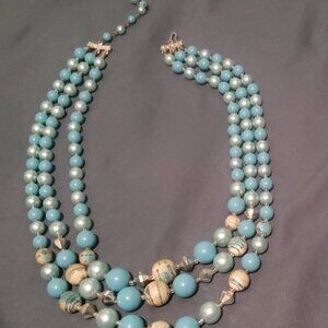 VINTAGE BEADED THREE STRAND NECKLACE